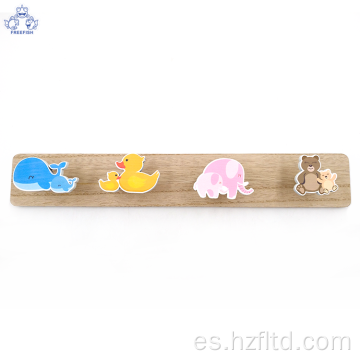 Perchero de pared de madera para niños con 4 perchas